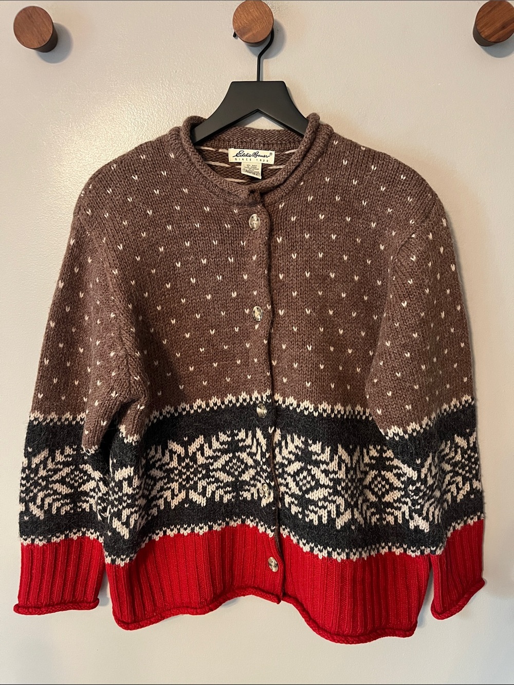 Eddie Bauer Wool Alpaca Cardigan Sweater Fair Isle Snowflake